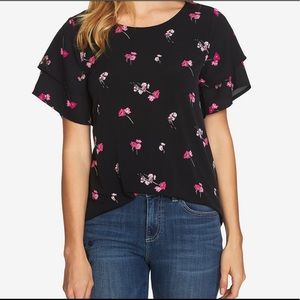 CeCe Floral Tiered Flutter / Ruffle Sleeve Top - Macy’s